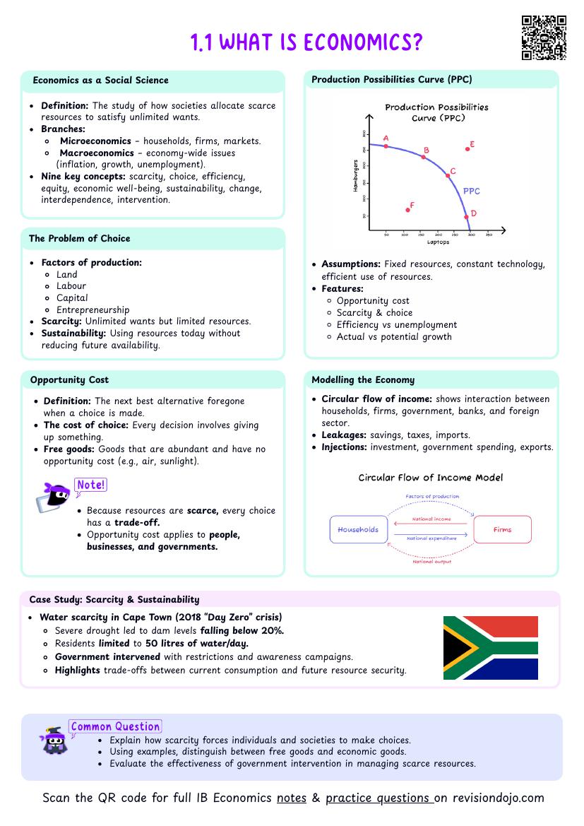IB Econ 1.1 What is economics? Cheatsheet
